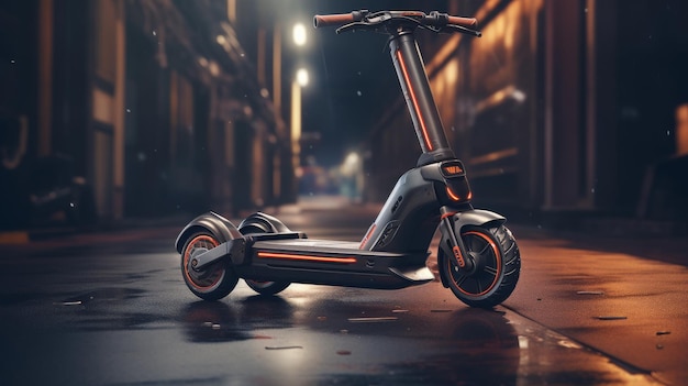 Scooter eléctrico estacionado en la calle Cobblestone