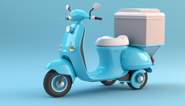 Scooter de entrega azul con una caja de alimentos Generativo ai