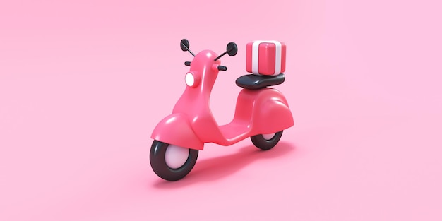 scooter de entrega rosa en fondo rosa 3d render