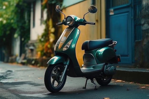 Scooter estacionado em meio à vida urbana