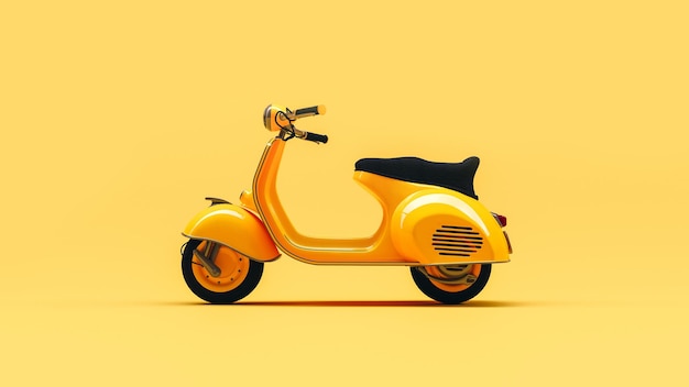 Scooter de estilo retro aislado en amarillo. procesamiento 3D.