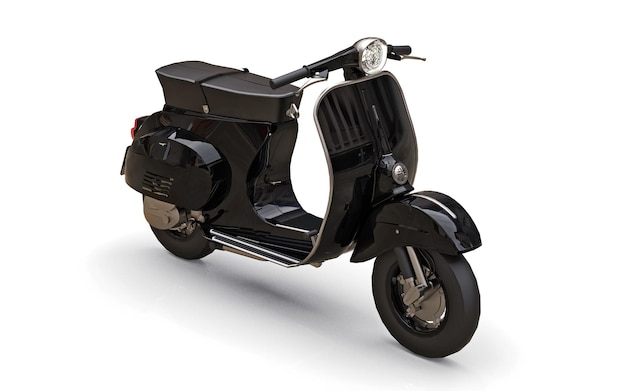 Scooter europeia vintage preta em um fundo branco. renderização 3d.