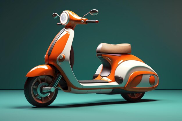 Scooter moderno 3D Renderización de scooter moderno aislado en fondo oscuro Vista lateral delantera de la luz generada por IA