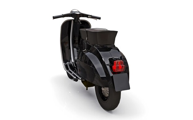 Scooter negro europeo vintage sobre un fondo blanco. Representación 3D.