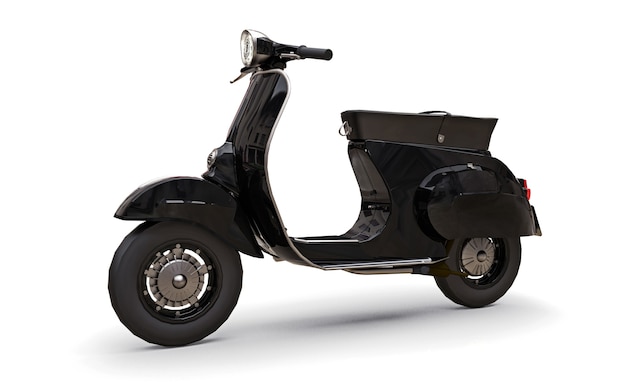 Scooter negro europeo vintage sobre un fondo blanco. Representación 3D.