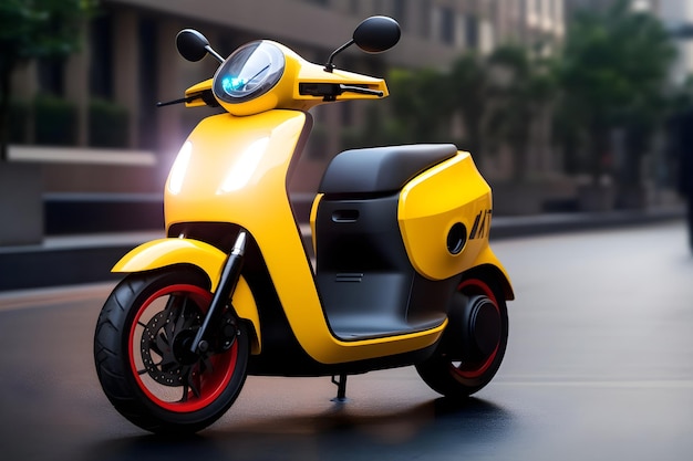 Scooter retro amarillo vibrante en un ambiente moderno