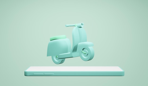 scooter verde pastel acima do telefone móvel para ilustração 3d de serviço de entrega online