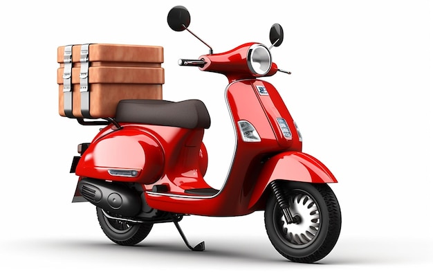 Foto scooter vermelho arafed com uma caixa nas costas generativa ai