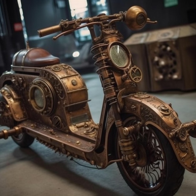 Un scooter vintage del steampunk de la compañía.