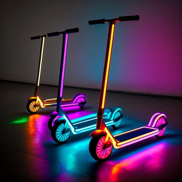 Scooters de ciudad con luces de neón