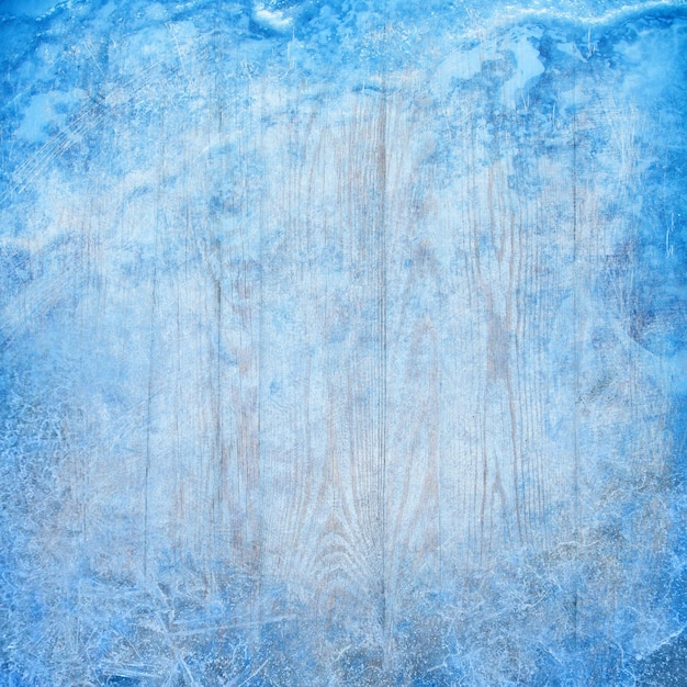 Scrapbooking Neujahr Design blaue strukturierte quadratische Hintergrundvorlage mit gefrorenem Plankentisch und Schnee