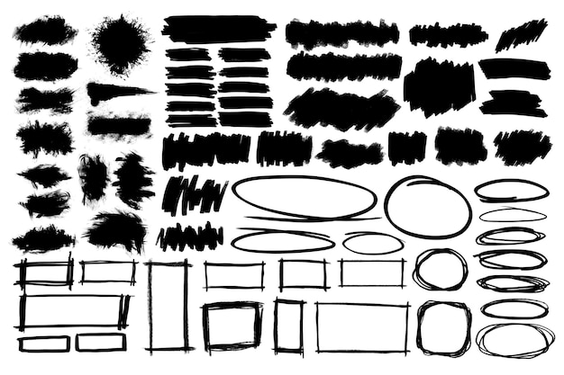 Scribbled Pinsel schwarze Banner png Aufkleber-Set