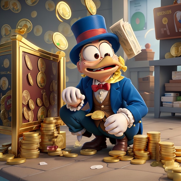 Scrooge McDuck mit dem Goldgeldhintergrund American Express