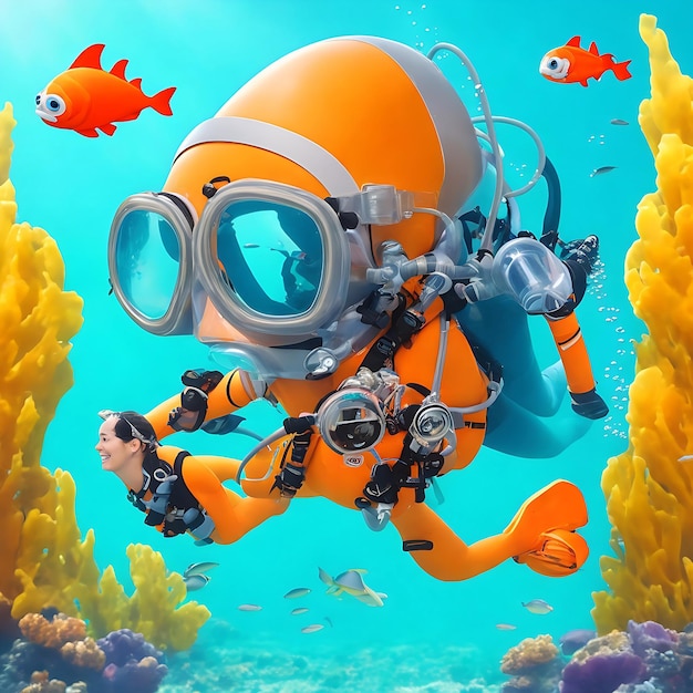 Scuba Cartoon Tauchen Ozean Ai generiert