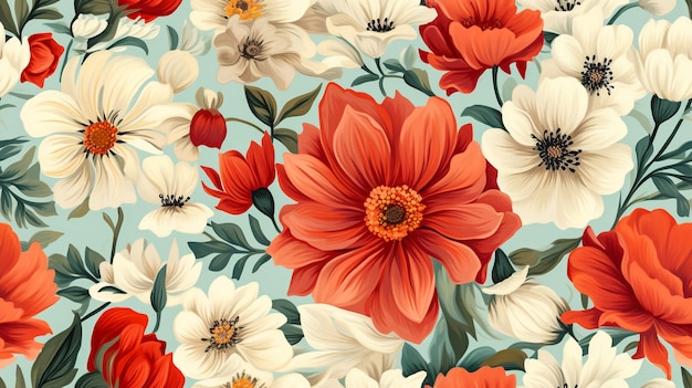 Seamless Beautiful Flower Illustrationsmuster