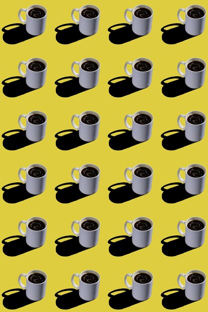 Foto seamless, patrón, de, blanco, tazas de café, en, fondo amarillo