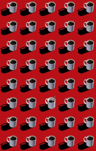 seamless, patrón, de, blanco, tazas de café, en, fondo rojo