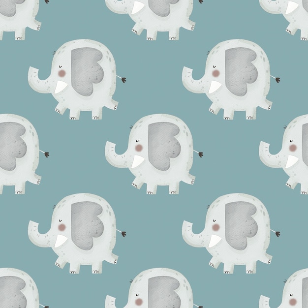 Seamless pattern with elephant colorful illustartion for kids hand drawing flat style baby desig