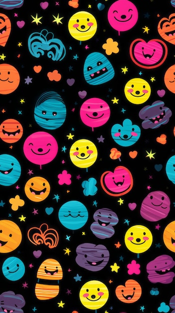 Seamless Pretty Smiley Face Ilustração Padrão em Colorido