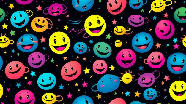 Seamless Pretty Smiley Face Ilustração Padrão em Colorido