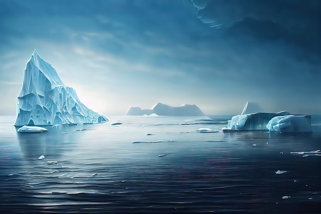Seascape da Antártica com um iceberg Grande iceberg branco sobre um fundo de água azul arte digital estilo ilustração pintura