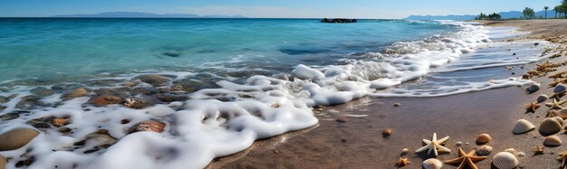 Seascape panorâmico Seascape bonito com rochas e ondas do mar