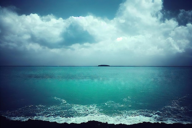 Seascape con piedras de agua turquesa y nubes