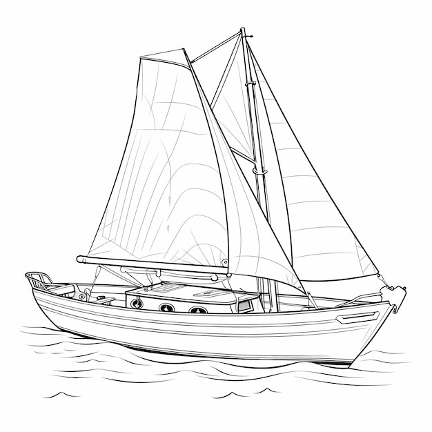 Foto seaside whimsy erwachsenen malbuch mit einem minimalistischen cartoon segelboot