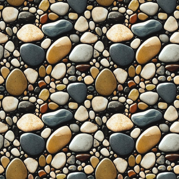 Seastones nahtloses Muster Polierte abgerundete Kieselsteine, die den Hintergrund wiederholen Realistische 3D-Darstellung