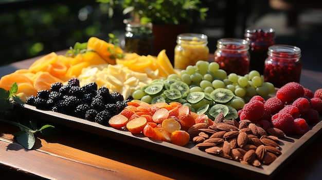 Foto secado de frutas de picnic al sol