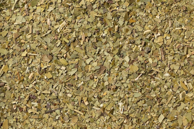 Secado tradicional sudamericano rico en cafeína hojas de té Mate full frame cerrar