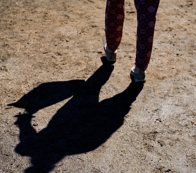 Foto seção baixa de uma pessoa caminhando em terra durante um dia ensolarado