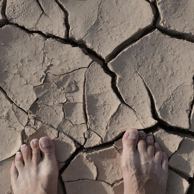 Foto seção baixa de uma pessoa de pé em terra seca