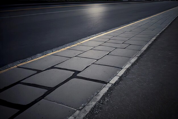 Seção de pavimento de concreto cinza escuro na rua da cidade