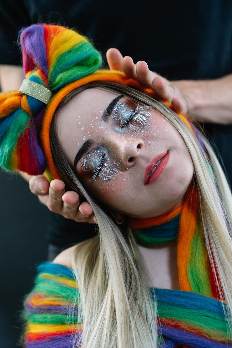 Foto seção média de homem segurando cabeça de modelo feminino