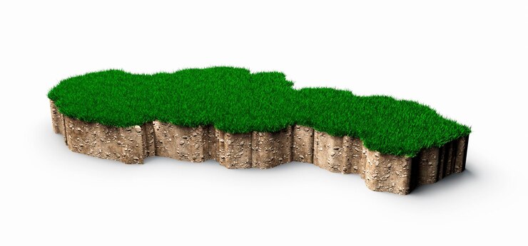 Foto seção transversal da geologia terrestre do mapa da eslováquia com grama verde e textura do solo rochoso 3d
