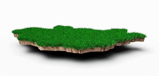 Seção transversal da geologia terrestre do mapa da Mongólia com grama verde e textura do solo rochoso 3d