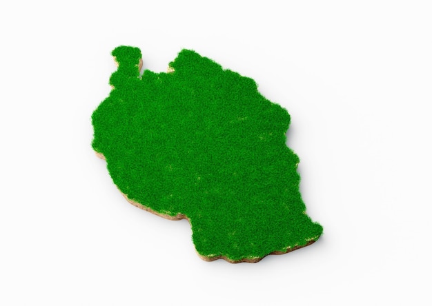 Seção transversal da geologia terrestre do mapa da tanzânia com grama verde e textura do solo rochoso 3d