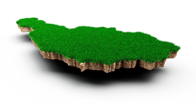 Seção transversal da geologia terrestre do mapa da Áustria com grama verde e ilustração 3d da textura do solo rochoso