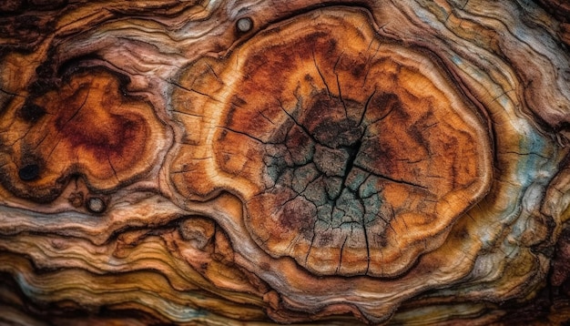 Seção transversal de tronco de árvore revela padrão concêntrico gerado por IA