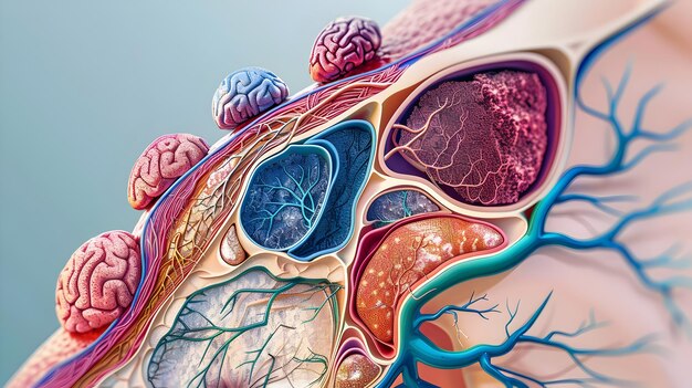 Seção transversal vibrante que retrata a anatomia saudável da pele