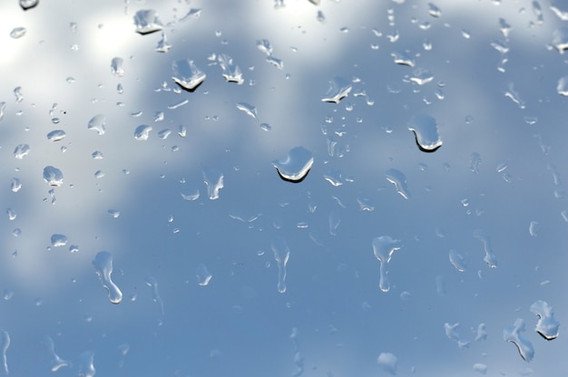 Secar las gotas en la ventana dejadas por la lluvia. De cerca.