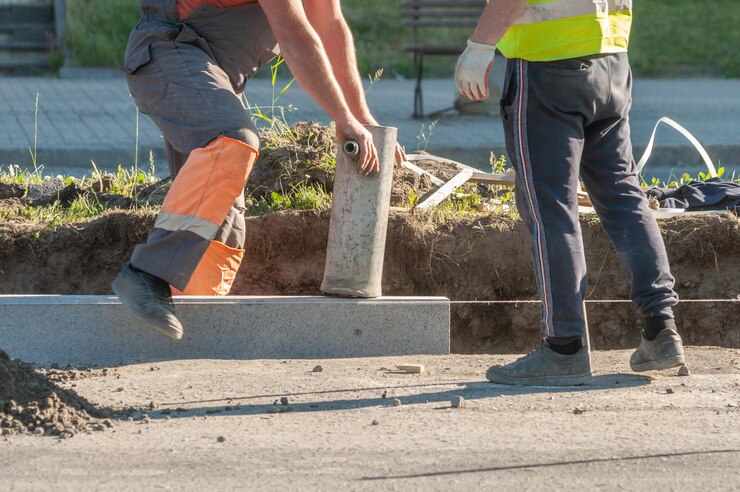 Foto secção baixa de homens a trabalhar no canteiro de obras