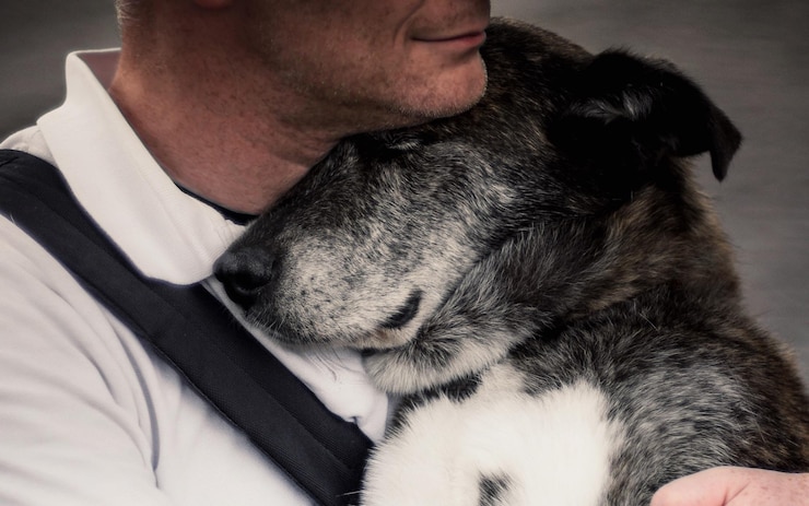 Foto secção do meio de um homem com um cão