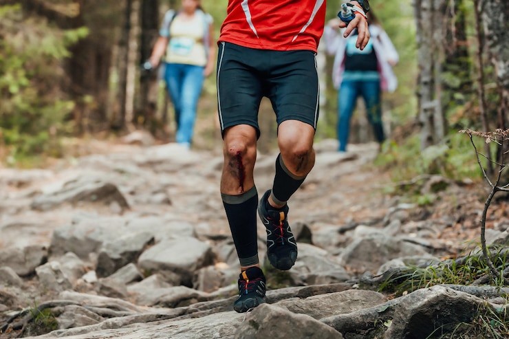 Foto sección baja de un hombre corriendo sobre una roca