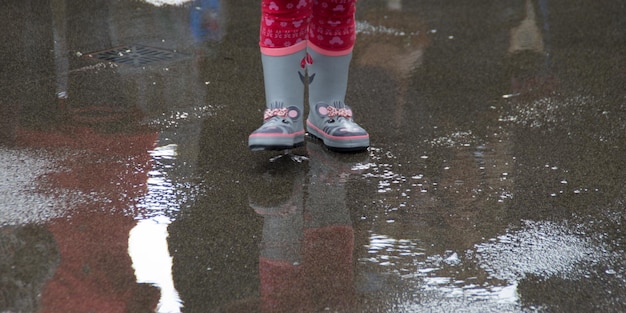 Foto sección baja de una mujer de pie en el agua