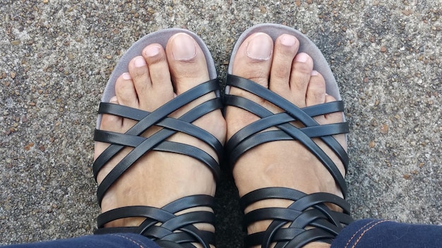 Sección baja de una persona que usa sandalias