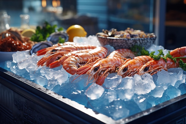 Una sección de mariscos de un buffet