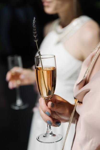 Sección media de una mujer sosteniendo un vaso de vino