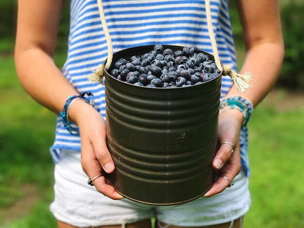 Foto sección media de la persona que sostiene la fruta